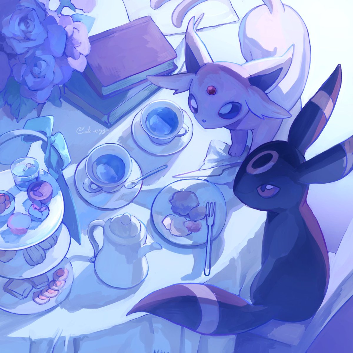 espeon pokemon (creature) no humans cup table teacup flower food  illustration images