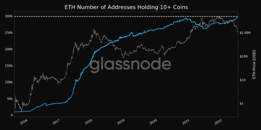 CryptoGucci's tweet photo. Ethereum number of addresses holding 10+ ETH just hit an ATH 📈 https://t.co/RDcqCOROtp