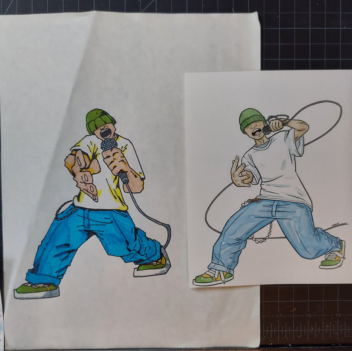 slurmo's tweet photo. 1994 (ish) vs 2022. Which do you prefer? Unearthed tons of old drawings will do side by side updates for fun. I kinda like the immediacy of the original. 

#BuyOrnelasArt 
#commissionsopen #commission #supportlocalartists #shopsmall #miccontrol #skatecore #oldschoolvsnewschool https://t.co/gbhktccZdJ