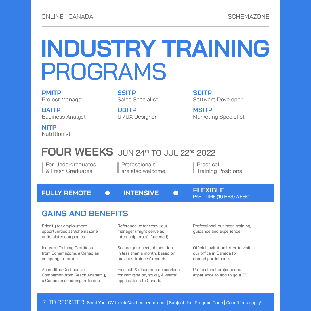 schemazone's tweet photo. It’s time for our occasional Industry training Programs to kick start! Make sure to check the programs available and register your seat early! We are excited to meet all our new trainees.
https://t.co/HvnCRlpOvo
.
.
.
#SchemaZone #Canada #Industrytrainingprogram #Certification https://t.co/ljyE6S35NH