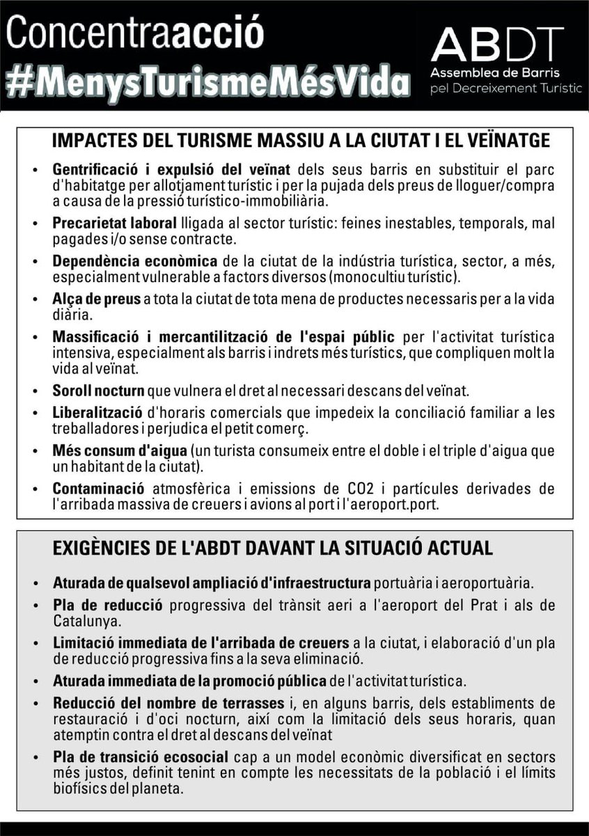 graciaonvas's tweet photo. 📆 Demà 19 de juny
⏰ 12:00 hores
📌 Metro Drassanes

Amb l' @AssBarrisDT

#MenysTurismeMésVida

Concentra-ACCIÓ !!
Si torna el turisme massiu, tornem als carrers! https://t.co/Bh6lq7g3hc