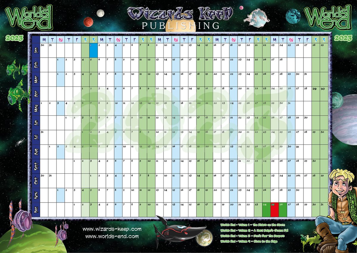 Gweldar's tweet photo. Second of Six of our Weekend Updates:
COMING SOON to the Wizards Keep Website:
The Worlds End • Volume 3 – Don’t Fear The Reapers – A2 YEAR PLANNER
#WizardsKeep #WorldsEnd #worldsend 
🧙‍♂️🐕🐕 https://t.co/Hq6QDDkN69