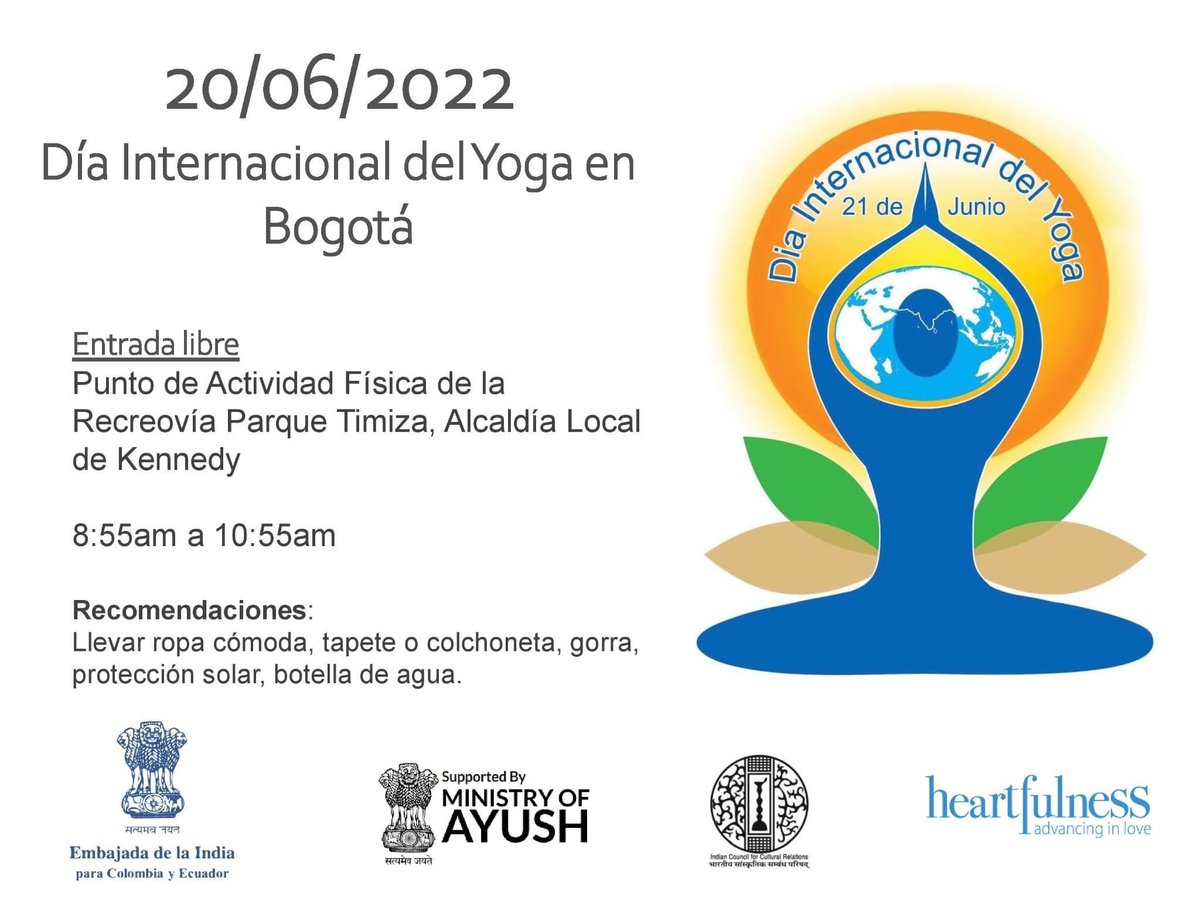 HeartfulnessCol's tweet photo. “El yoga es la integración de mente, cuerpo y espíritu. Practicar Yoga en el mundo caótico de hoy puede restaurar la armonía de nuestras vidas” @kamleshdaaji 

¡Te invitamos a celebrar junto a @IndiaEmbBogota y @heartfulness, el #DíaInternacionalDelYoga este lunes festivo! https://t.co/X9AIXxwPpC