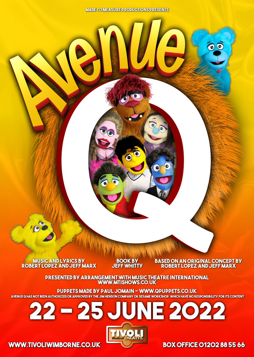 TIVOLI THEATRE (@tivoliwimborne) on Twitter photo Opening next week <a href="/TivoliWimborne/">TIVOLI THEATRE</a> <a href="/MTMPanto/">Made to Measure Productions</a> present #AvenueQ, the hilarious #Broadway & #WestEnd musical!
22nd - 25th June 7.30pm + 25th at 2.30pm
Tickets £22/£20 - call 01202 885566/book online tivoliwimborne.co.uk/event/avenue-q/ Opening next week <a href="/TivoliWimborne/">TIVOLI THEATRE</a> <a href="/MTMPanto/">Made to Measure Productions</a> present #AvenueQ, the hilarious #Broadway & #WestEnd musical!
22nd - 25th June 7.30pm + 25th at 2.30pm
Tickets £22/£20 - call 01202 885566/book online tivoliwimborne.co.uk/event/avenue-q/