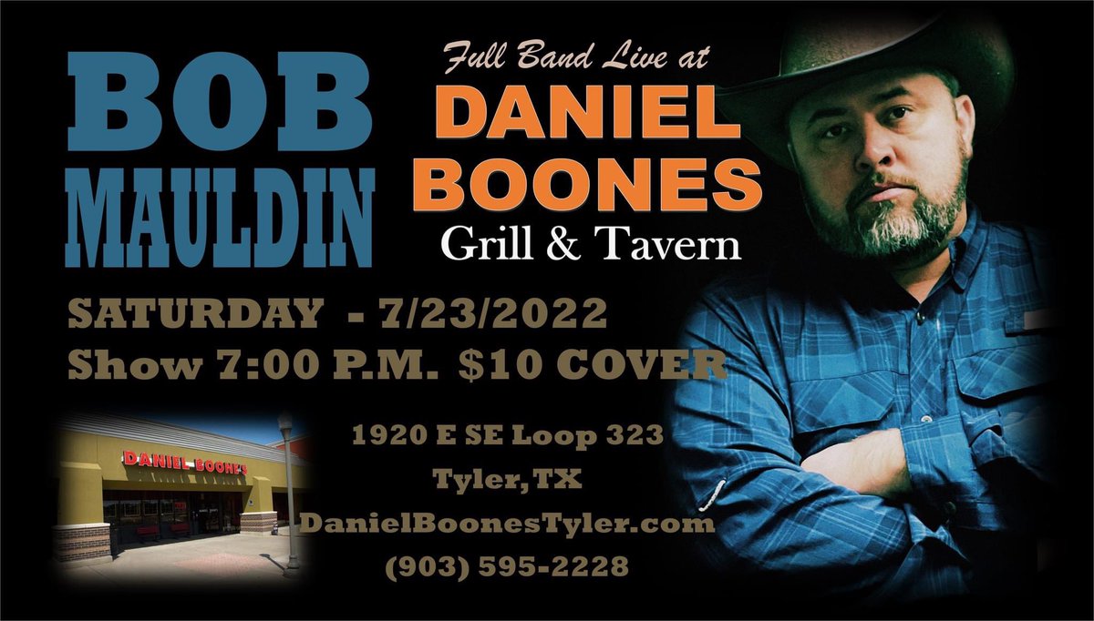 BobMauldin's tweet photo. And on Saturday 7/23 we’re in @CityofTyler at @danielboonestx for a full band show at home! https://t.co/Qb2PAkthpE