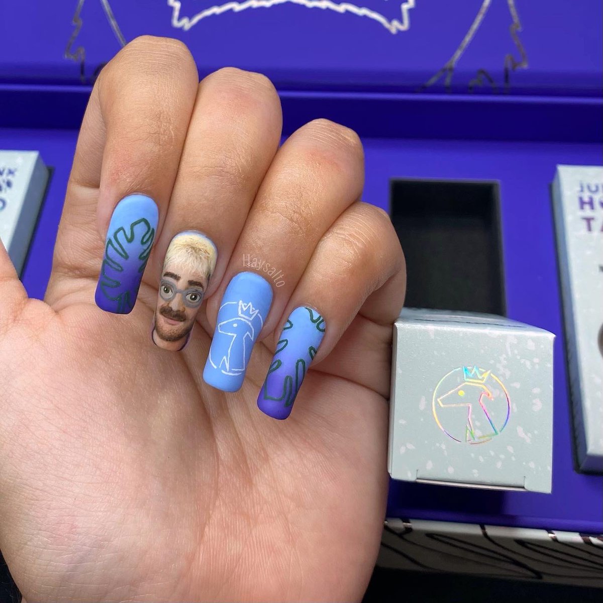 @nailogical said I could paint Julien’s face on my nails, so I accepted the challenge! I used all 5 of the new polishes in @holotaco ‘s collab with #juliensolomita ! Here’s how it turned out! 🥰💙