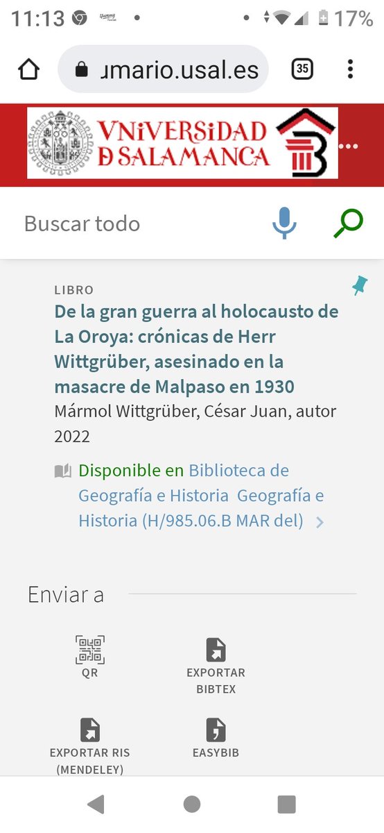 CMARMOLWITTGRUB's tweet photo. 🇪🇺USAL 🇪🇦REGISTRO : ya se encuentra catalogado y clasificado mi libro en la Biblioteca de Geografía e Historia de la Universidad de Salamanca - España - Unión Europea. https://t.co/6pIzqeXWYV