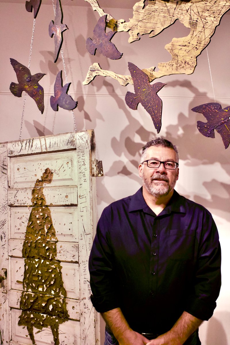 Time is FLYING! 🦅
Our exhibition 'Rebuild, Restore, Renew Together' is only open until June 30 so if you haven't seen it yet, there's still time! 

Pictured here is @michaelbarber_art , one of our participating artists. His work is suspended in the space and a must see!