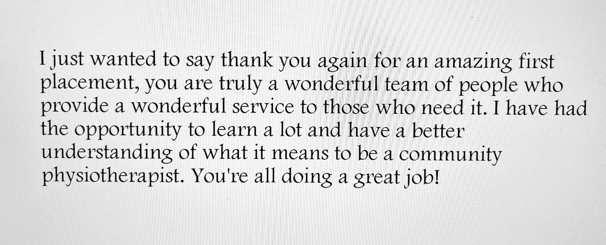 This feedback from our student has made our week! Having students has enriched our practice and seeing how much they benefit from their experience with us is so rewarding 😊 <a href="/UHBTherapy/">UHB Therapy Services</a> <a href="/Harriet74086140/">Harriet Brown</a> <a href="/HannahNeeves/">Hannah Neeves</a>