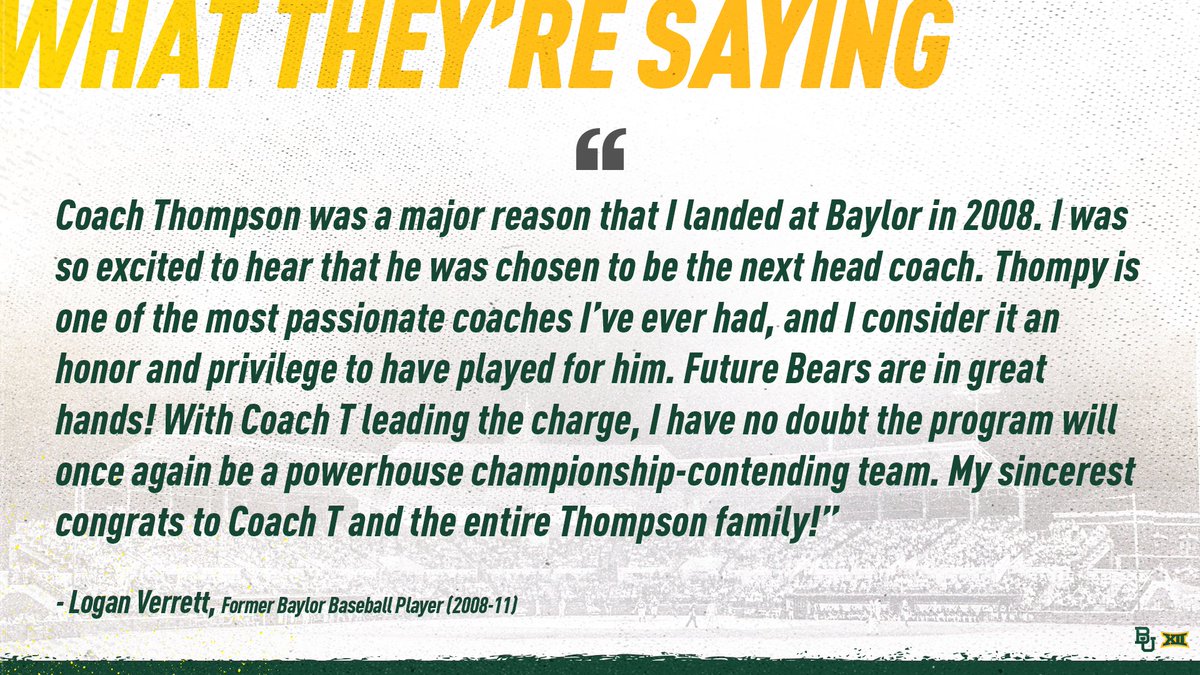 BaylorBaseball's tweet photo. 𝙒𝙝𝙖𝙩 𝙏𝙝𝙚𝙮'𝙧𝙚 𝙎𝙖𝙮𝙞𝙣𝙜 🗣

Generations of former Bears continue to share their love for our new skipper. This is what the Baylor Family is all about!

#SicEm 🐻⚾️ https://t.co/uBIZK2dT13