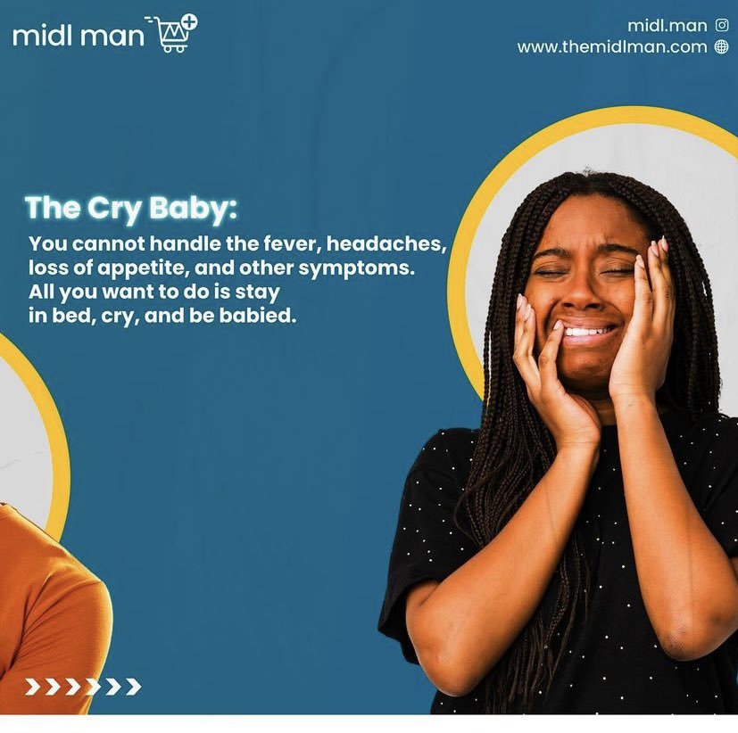 themidlman's tweet photo. Everyone portrays a different character when they're sick, and today we’ve compiled some of the very common four.

Which of these characters are you? Tell us below in the comments👇🏾😎

call 09048088375 for more information about the Midlman platform https://t.co/RRWUygqiek