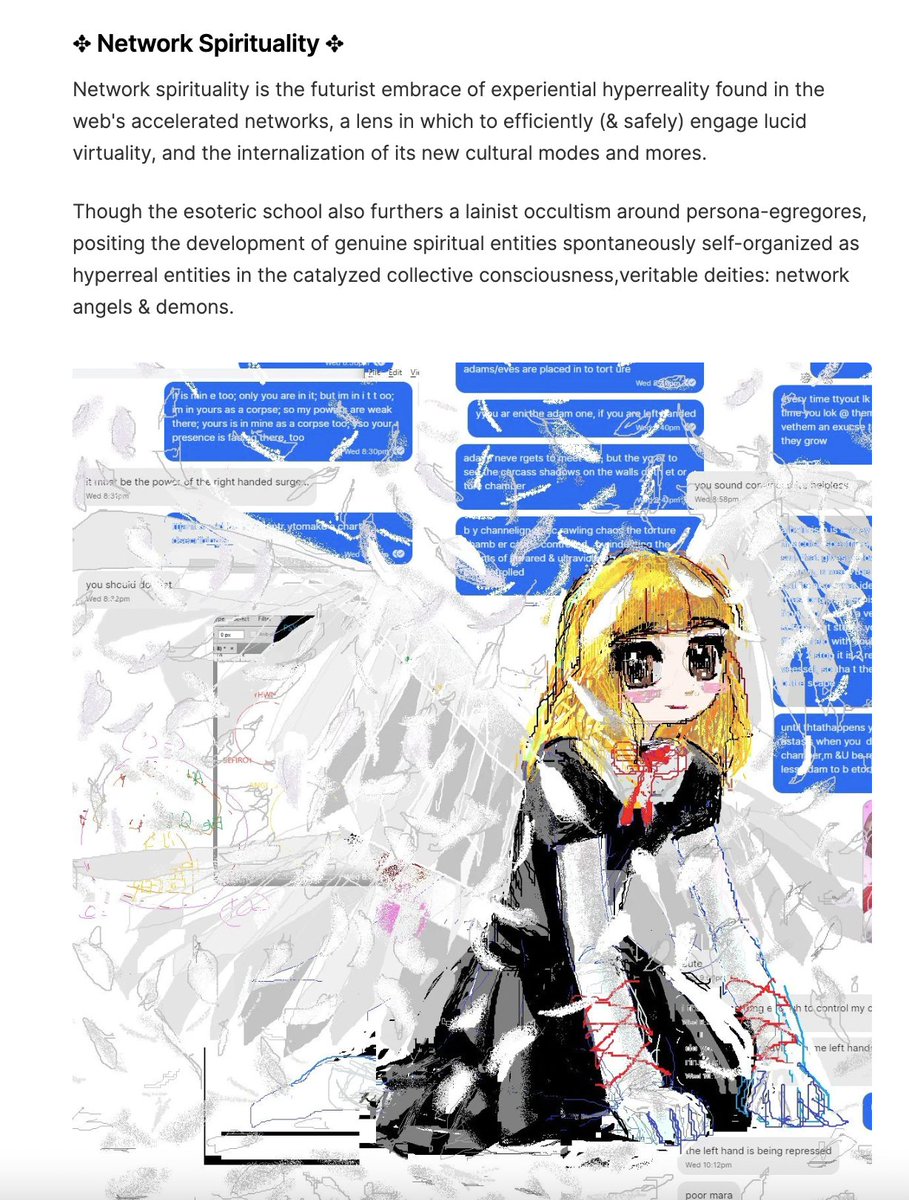 <a href="/lb_dobis/">L.B. Dobis</a> @FruhtRod What Remilia Believes In — <a href="/CharlotteFang77/">♡ Charlotte Fang 🪲 Crown Prince ❀ LOVE HEALS 💞</a> 

"Dissolution of consensus is praxis, a rhizome is an infinite rabbithole, God lights the path &amp; guards the back of the righteous, karma is fate, love is power, everything is real, and interns wrote this post."

goldenlight.mirror.xyz/4SW-snEQ1fIwhd…