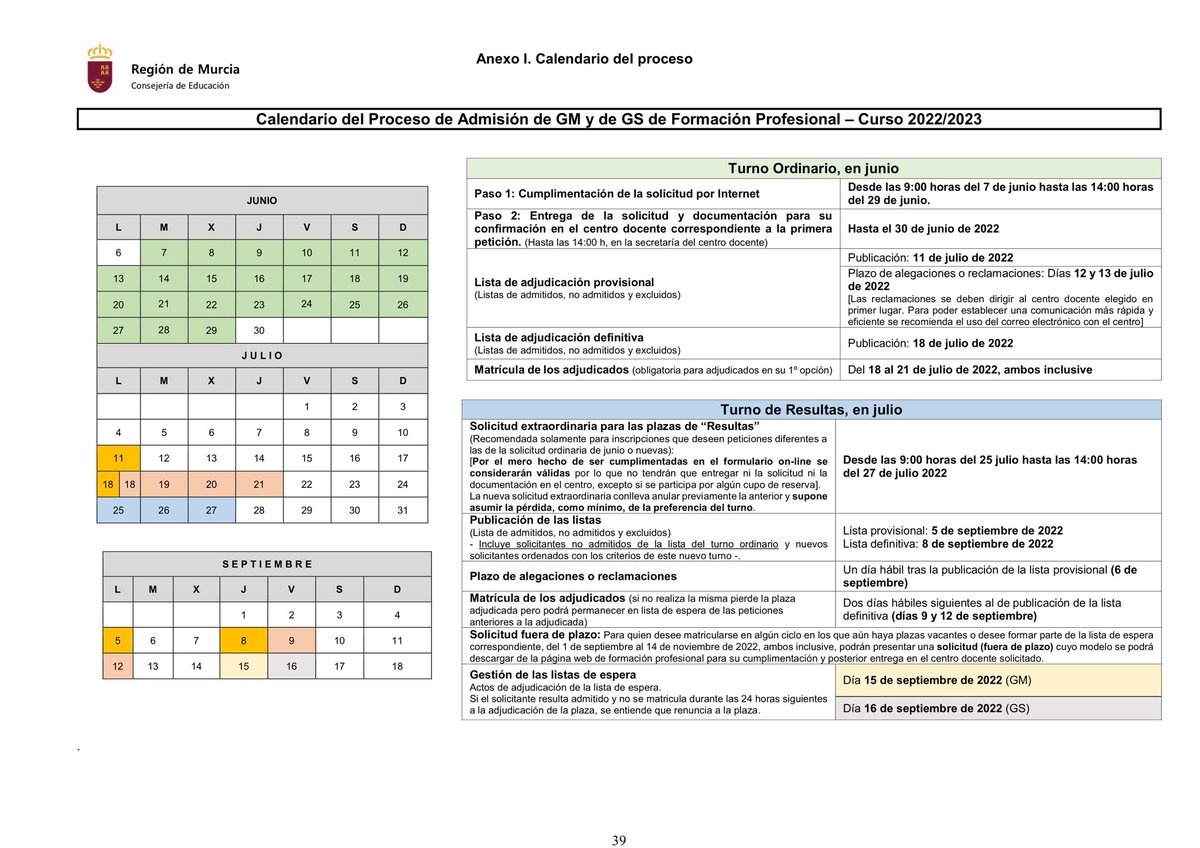 🗓 ¡¡ABIERTO PLAZO MATRICULACIÓN 1º CURSO TSEAS 22/23!!

🚨Preinscripción 7 al 29 Junio y entrega de documentación hasta el 30 Junio
⚠️Lista de adjudicación provisional 11 de Julio y lista de adjudicación definitiva 18 de Julio
🟢Matriculación de adjudicados del 18 al 21 de Julio