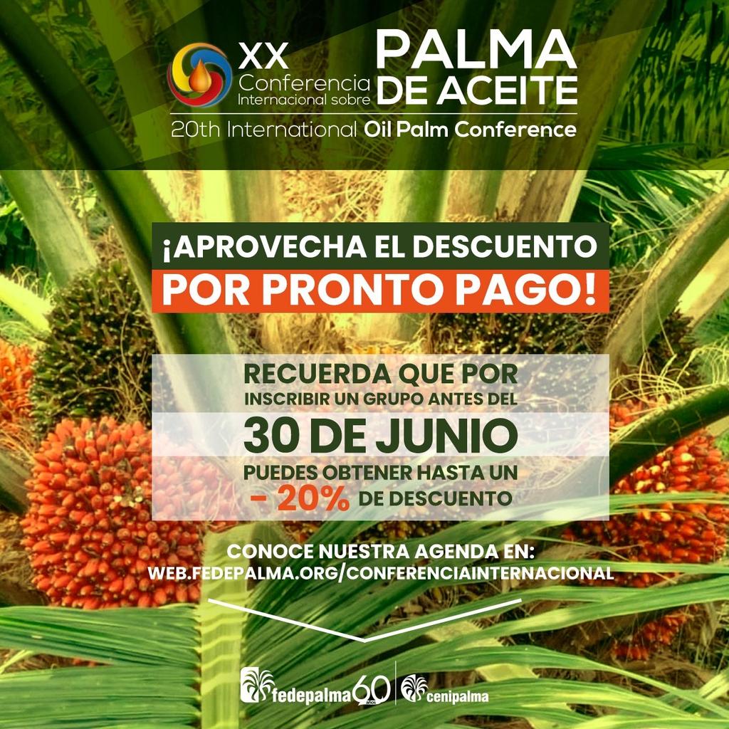🌴🪴¡Agéndate! Para la #Conferencia Internacional sobre Palma de aceite,  que se realizará del 26 al 30 de septiembre en Cartagena.  Conoce la agenda👉🏻 web.fedepalma.org/conferenciaint… e inscríbete, y aprovecha  el descuento por pronto pago y de grupo🌴🪴