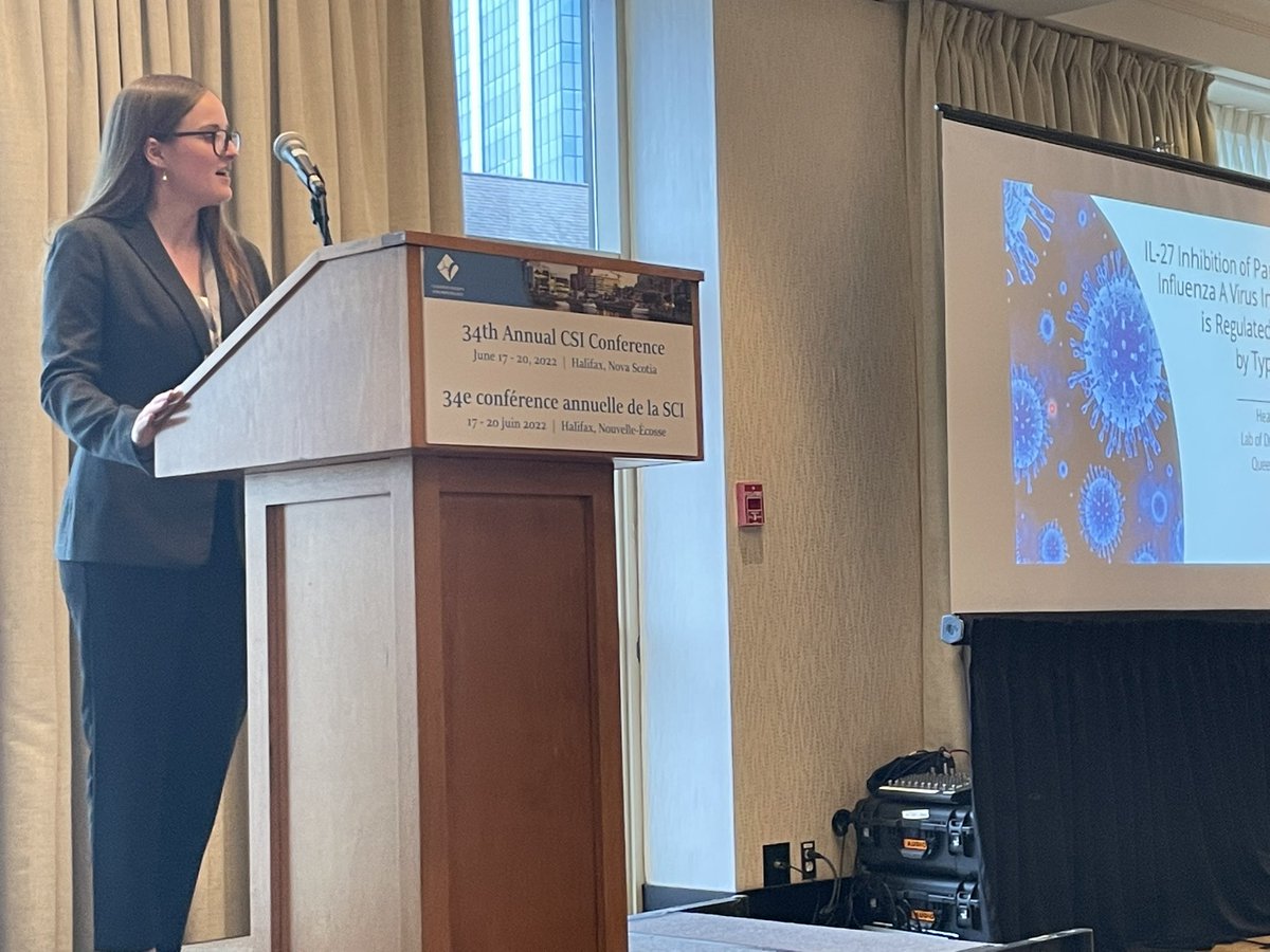 First up is Heather Amsden from <a href="/kgeekat/">Katrina Gee</a>’s lab at <a href="/DbmsTweets/">QUbiomed</a> on the antiviral impact of IL-27 in influenza 😷🦠