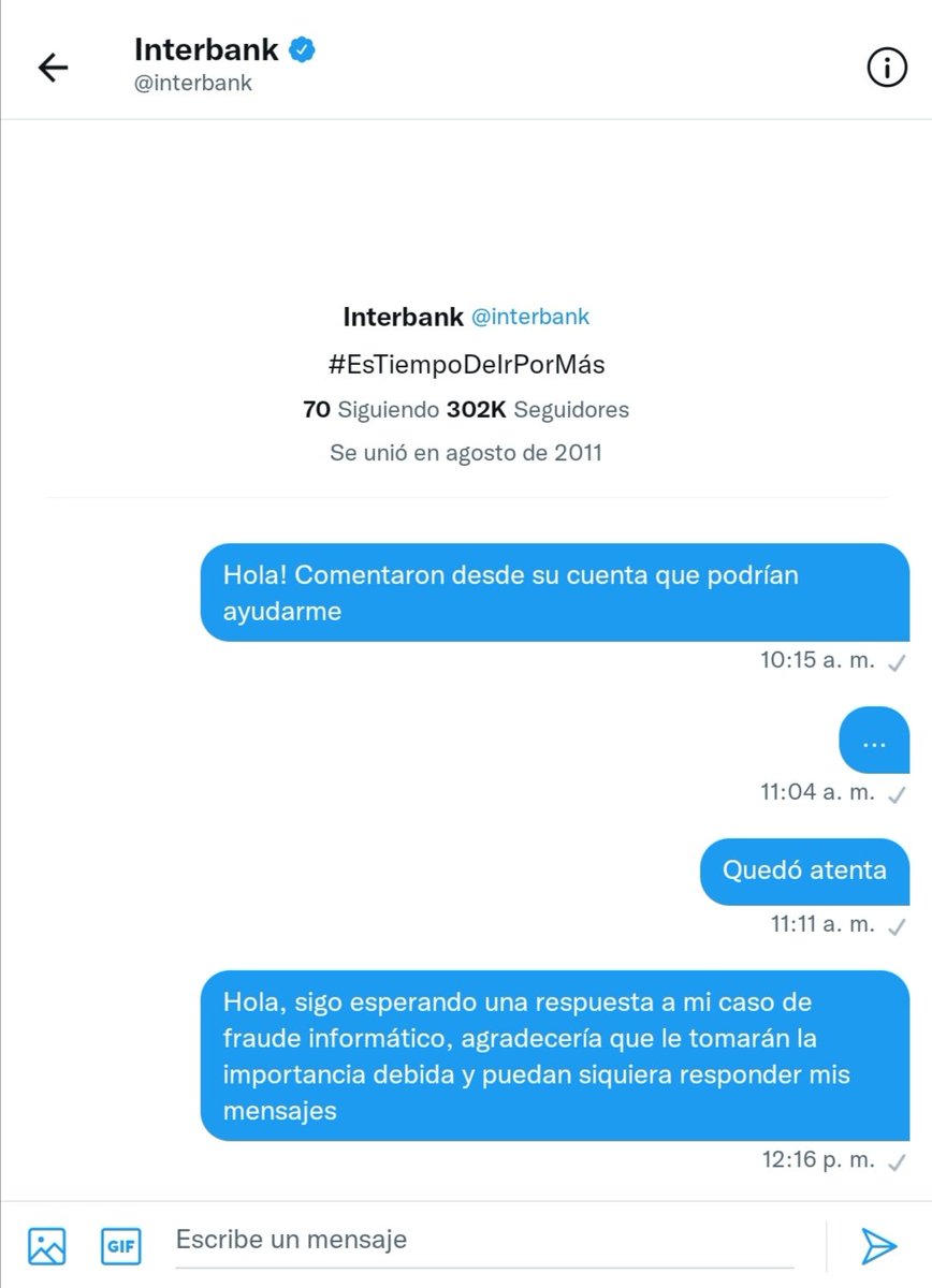 debora_pillco's tweet photo. @interbank Intercop #fraude #robo @interbank @PoliciaPeru @IndecopiOficial van más de 2 horas del supuesto mensaje que enviarían... ¿Será que mi caso les importa TAN poco y necesito hacer aún más bulla? https://t.co/jbYQxALUC9 https://t.co/ghxuXnRcNC