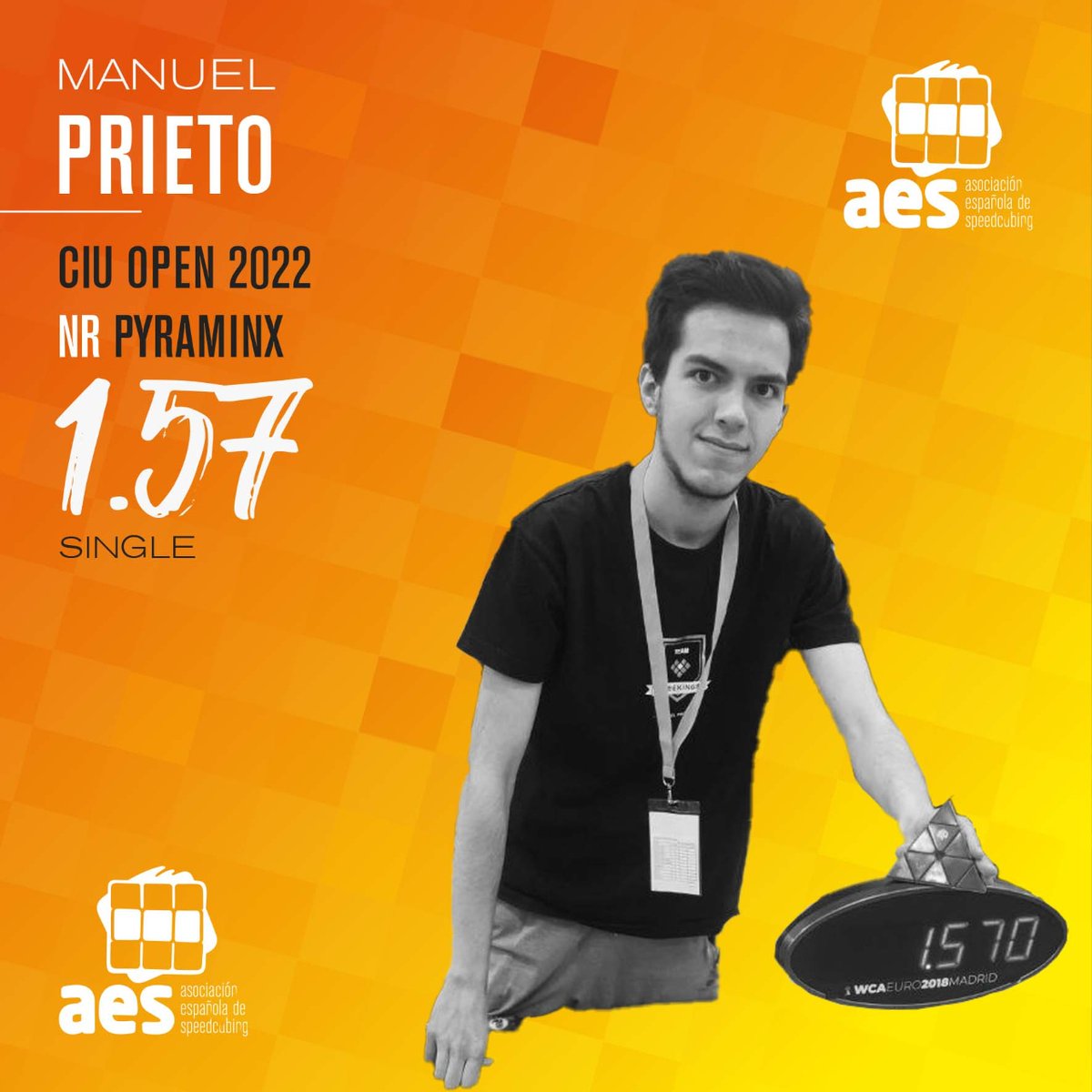 ¡Enhorabuena Manuel Prieto por tu NR de single de Pyraminx con un tiempo de 1.57 en el Ciu Open 2022!