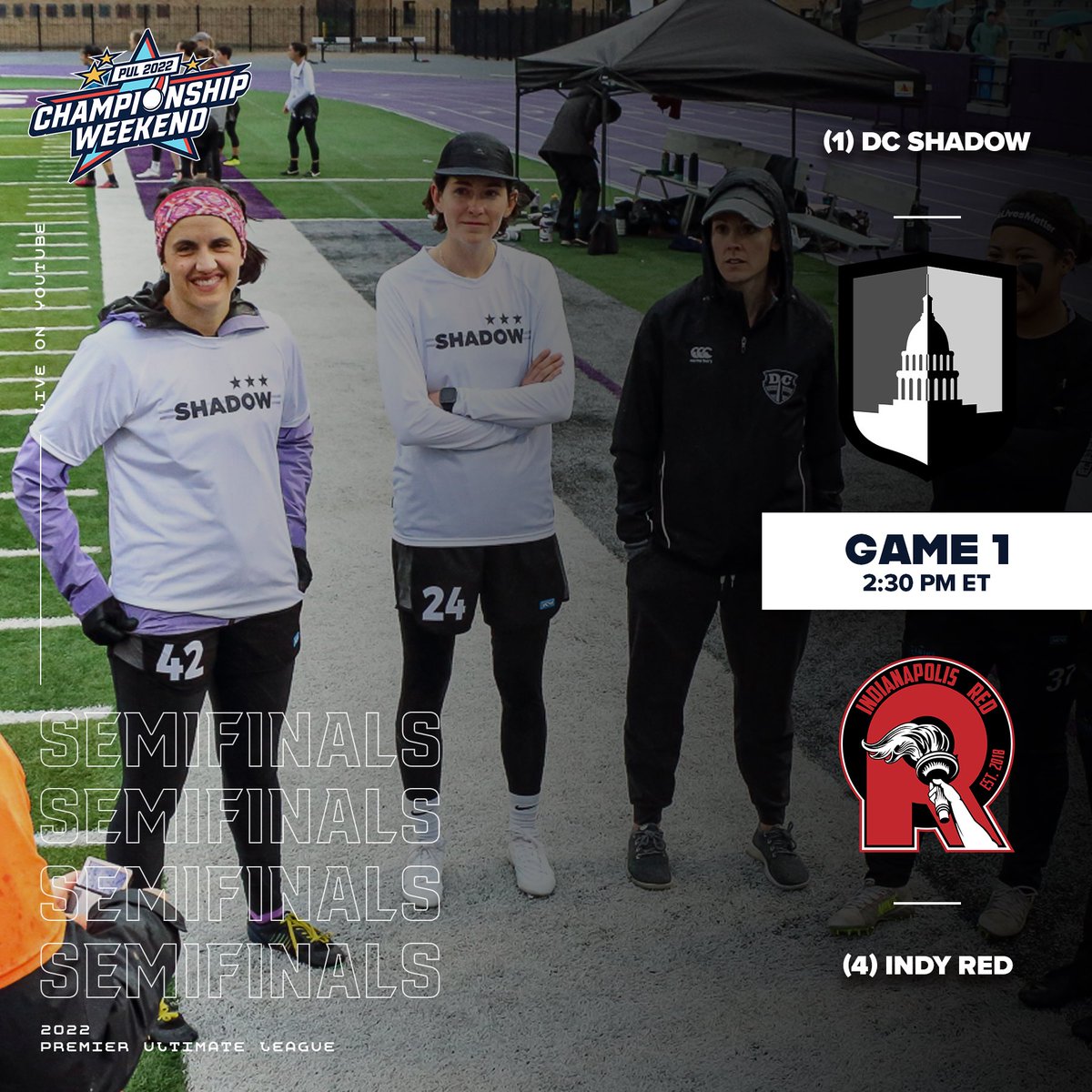 PremierUltimate's tweet image. Semifinals at 2:30pm ET @DCShadowUlti vs @IndyRedUltimate 

Tix available at the door 🎟 
Stream LIVE on YouTube 📺 
youtu.be/ncHNGlyKNZg

Donate the cost of your ticket: premierultimateleague.com/donate-1