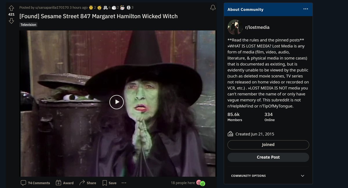 blameitonjorge's tweet photo. One of the biggest discoveries in lost media history just happened. An anonymous Reddit user has uploaded Sesame Street Ep 847 (the banned Wicked Witch of the West episode) to r/lostmedia. Documentary about the whole search is in the works 👍 https://t.co/WzWdX2Y6Rh