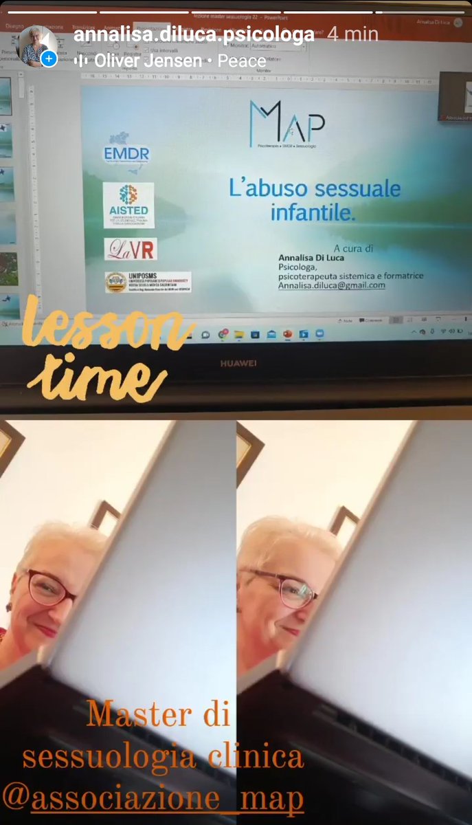 AnnalisaDiLuca6's tweet photo. Oggi si torna on line. 
Mattina di lavoro al Master di sessuologia clinica organizzato da Map
Il tema l'impatto dell'abuso sessuale infantile. Pur riconoscendo l'utilità dell'on line che ti permette di arrivare un po' ovunque, ora manca di più  il poter incontrare l'altro. https://t.co/5SDLj6I7on