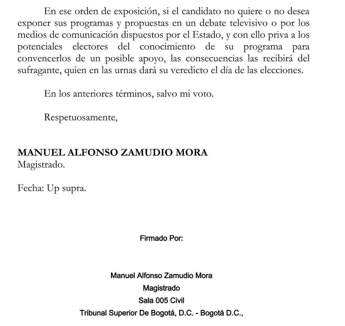 HECTORCESPEDES's tweet photo. Ante la pregunta de que hacer con relación al fallo de Tutela que ordenó la realización de un debate presidencial entre @ingrodolfohdez y @petrogustavo, es importante resaltar que la decisión es de obligatorio cumplimiento. A mí manera de ver se vulneró el PPIO de Subsidiariedad. https://t.co/ZdCQT6FJTv