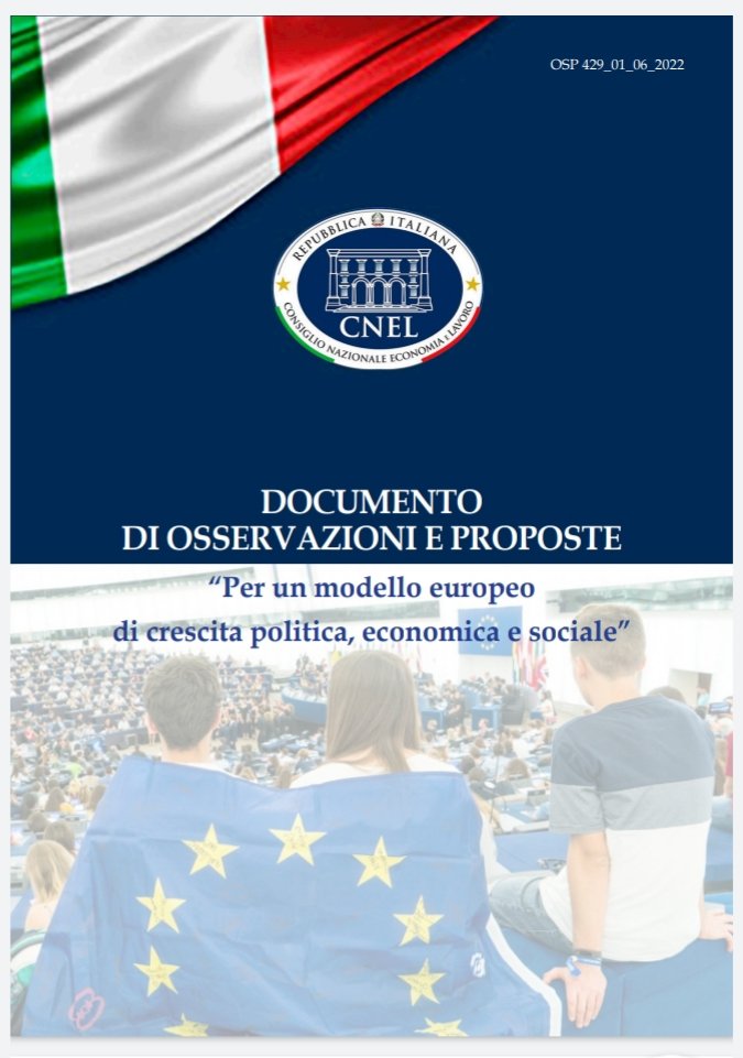 #UE, #GUALACCINI <a href="/cnel_it/">Consiglio Nazionale dell'Economia e del Lavoro</a>: SERVE NUOVO MODELLO DI CRESCITA POLITICA, ECONOMICA E SOCIALE: cnel.it/Comunicazione-… 

@SignorAldo <a href="/franciungaro/">Francesca Ungaro</a>
<a href="/ManuelaBellipan/">Manuela Bellipanni🇮🇹 🇪🇺</a> <a href="/PaoloStern/">Paolo Stern</a> <a href="/aldoceccarelli/">Aldo Ceccarelli</a> <a href="/LJahierEU/">Luca Jahier</a>
<a href="/euk_it/">Eurodesk Italy</a> <a href="/mbbelluco/">mariabeatricebelluco</a> <a href="/valen_santoni/">Valentino Santoni</a> @sradaelli <a href="/dottorg/">giancarlo panico</a>

INTERESSANTE, DA LEGGERE!