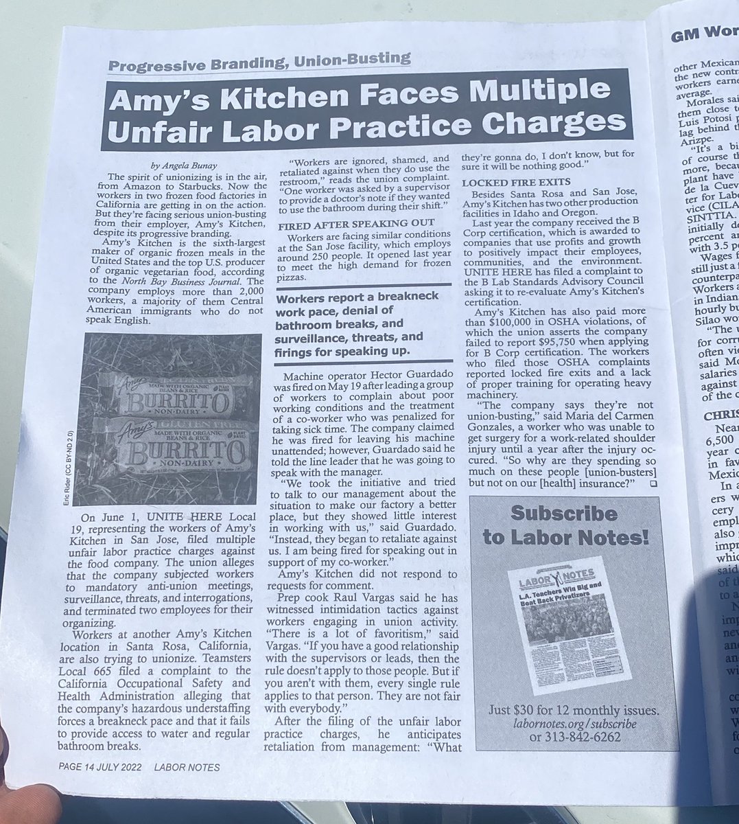 Shout-out to <a href="/labornotes/">Labor Notes</a> for covering our <a href="/AmysKitchen/">Amy's Kitchen</a> drive in the latest newsletter.