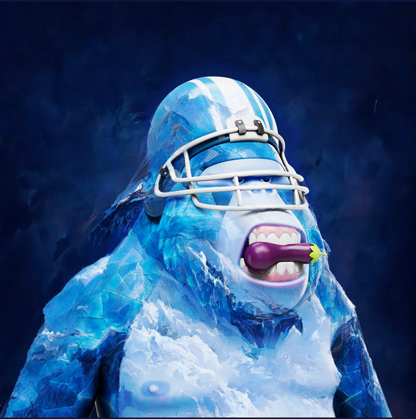 HANS_SOL_OG's tweet photo. In the coldest, highest peaks of Mt. Degen lives an ancient being. Villagers at the base of the mountain report that strange snow storms have been occurring more and more. @RoryHowToNFT accept this 1/1 on behalf of myself and @deejfit @DegenTrashPanda  @DegenDAOO @DegenApeAcademy https://t.co/Dc9jC1V1Rw