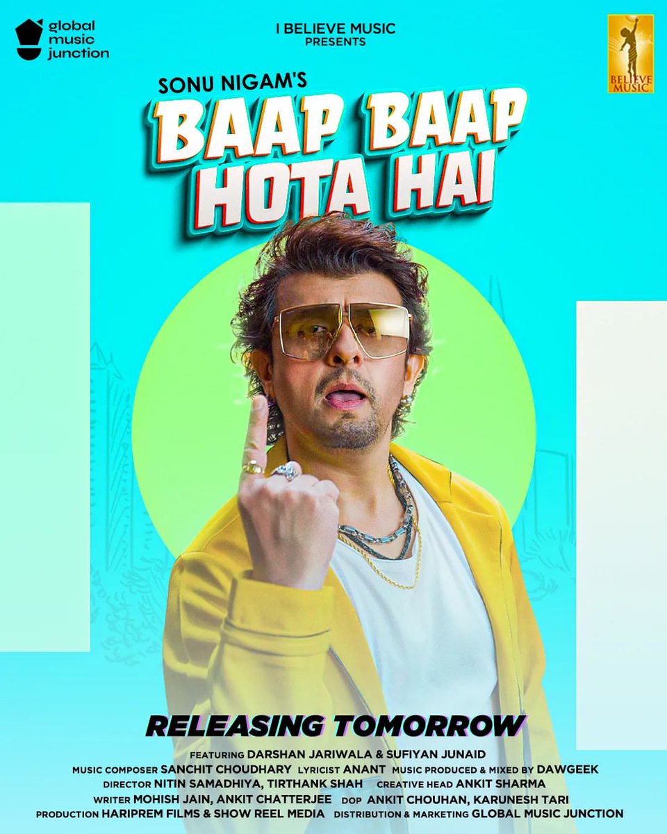 Releasing tomorrow.. the coolest Song for Father's Day sung by the uber cool singer #SonuNigam ji Composed by @sanchitkaar Produced & Mixed by @DAWgeek And written by yours truly. #SonuNigam #FathersDay #Slecial #BaapBaapHotaHai #NewSong #BBHH #HappyFathersDay #FathersDay2022