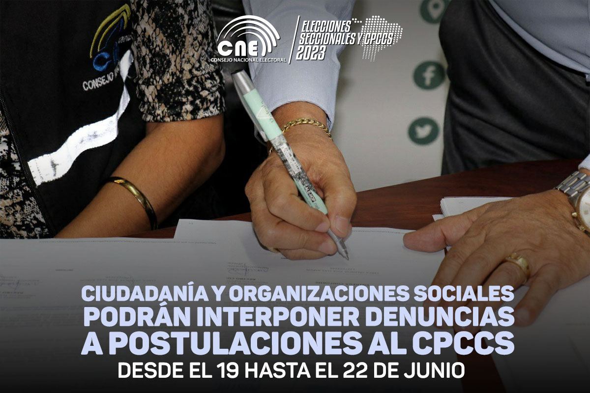 cnegobec's tweet photo. #CNEInforma 📌

Ciudadanía y organizaciones sociales podrán interponer denuncias a postulaciones al @CpccsEc del 19 al 22 de junio de 2022 🗓️.

Los detalles en nuestro Boletín de Prensa:

📰 https://t.co/mEgvFBceNO

#Elecciones2023Ec 🗳️. https://t.co/KfkzXZlkHq