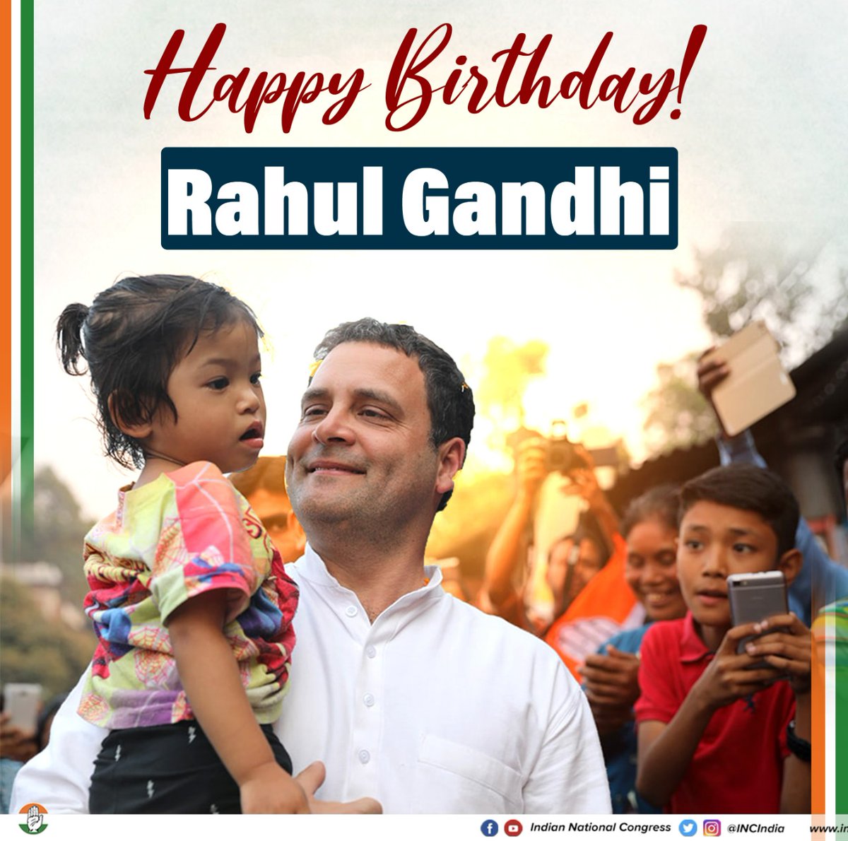 INCIndia's tweet photo. On his birthday, the whole Congress family prays for health, success, and happiness to Shri @RahulGandhi and wishes him a very happy birthday.

May he keep shining and inspiring all of us. https://t.co/XLS0hwiOlm