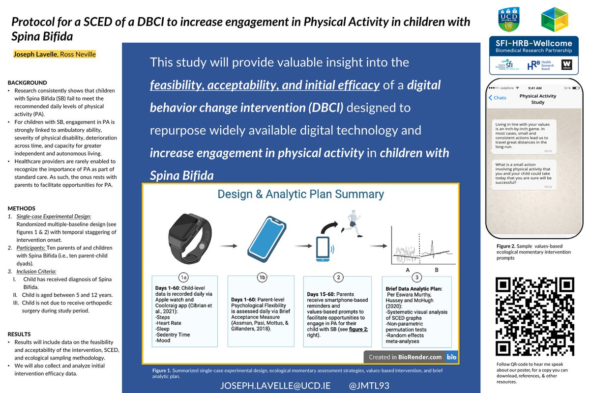 JMTL93's tweet photo. I've been slowly making my way through all the amazing #ACBSWC online posters. My own one sets out a protocol for a SCED trialling a digitally mediated values intervention to support parents of and children with Spina Bifida in coregulating physical activity #DBCI #values https://t.co/WRLnA5xyNG