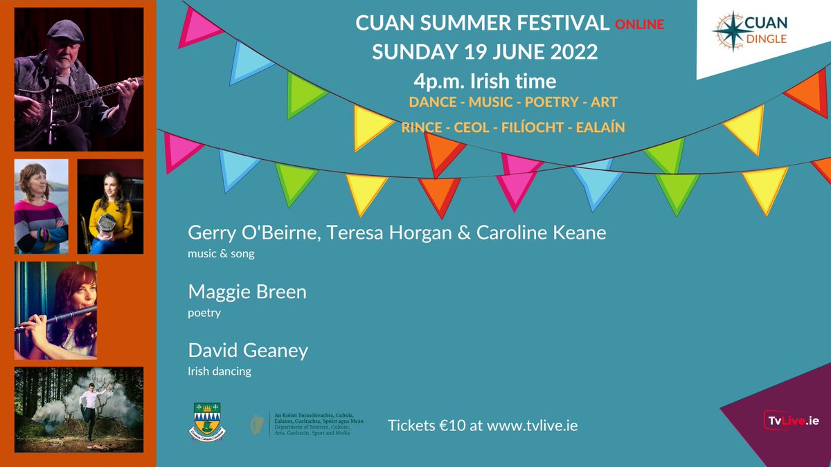 cuanseries's tweet photo. Fantastic line-up tomorrow for our online Cuan Summer Festival/Ceoltóirí, amhránaí, rinceoir den scoth don gig amárach ar líne #locallive #dingle #irishmusic #irishdance 
Tag someone who loves/misses Dingle, Irish music, dance, poetry
Tickets/Ticéid €10 https://t.co/jy4OvDb9Zw https://t.co/rDnVJafP8p