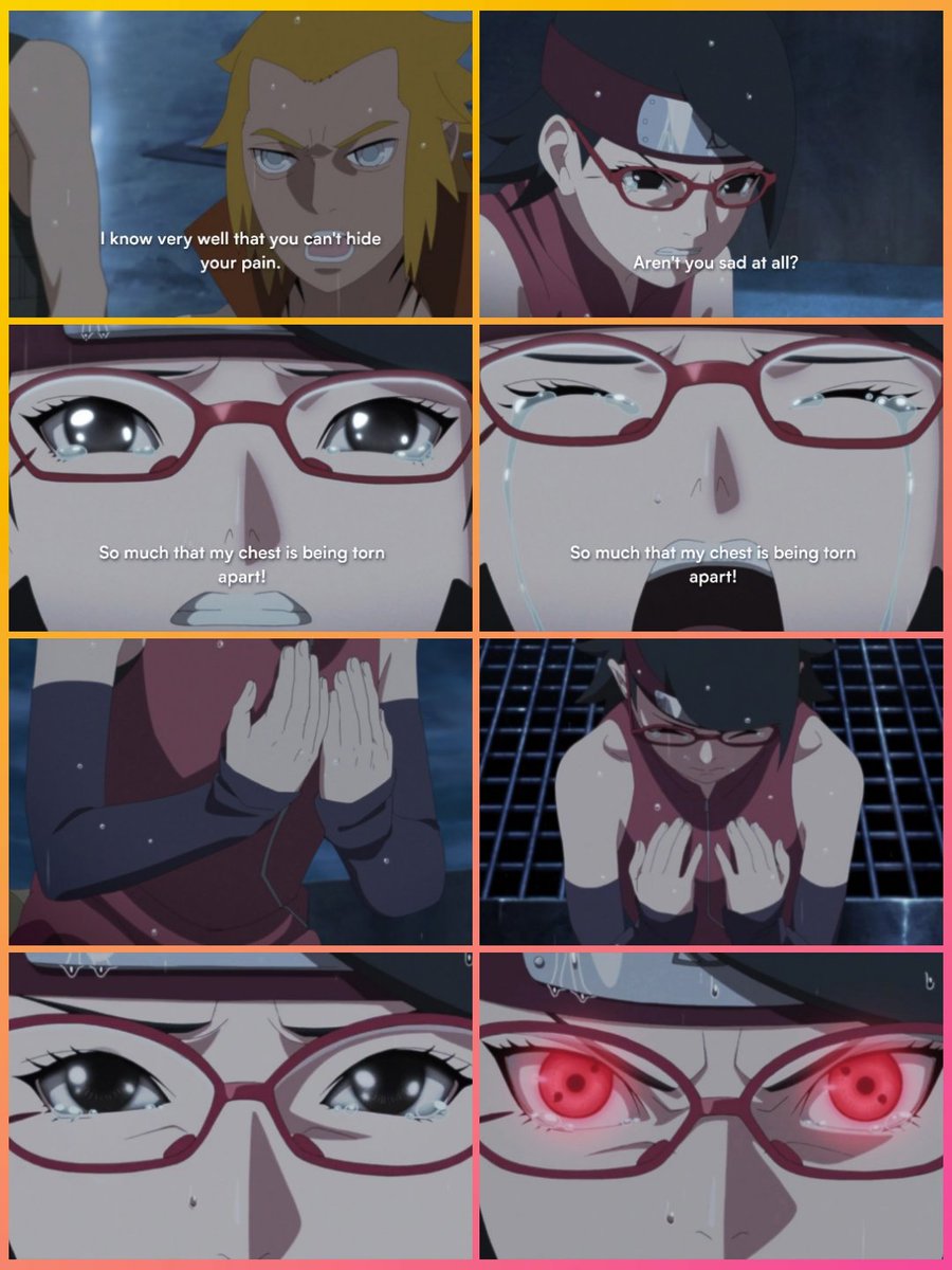 Ikada: Arent you sad at all?! 
Sarada: So much that my chest is being torn apart! 😭

Why is she so cute why is this ship so damn cute?! BORUSARA 4LIFE ! 

#BORUSARA 
#BorutoEpisode254