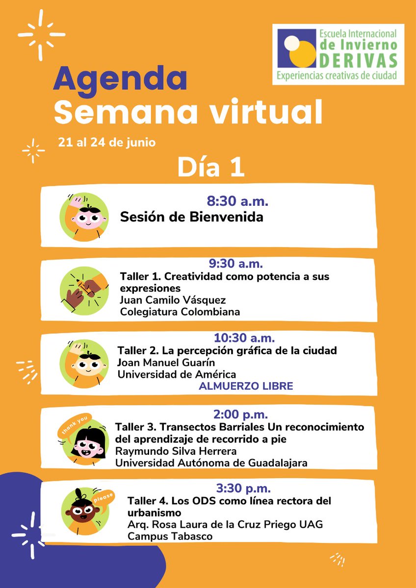 SirventTrejo's tweet photo. Agradezco a María Fernanda Vega de Mendoza de @F_UAMERICA la invitación a @comunica_unach para participar con @colegiaturacol y @UAG_Oficial en el proyecto “Escuela Internacional de Verano Derivas: Experiencias Creativas de Ciudad, La ciudad a pie”. Iniciamos junio 21. https://t.co/VyrAsFdCMA