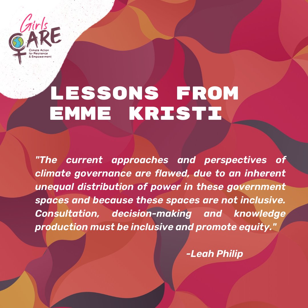 GirlsCARE mentee Leah Philip reflects on lessons learned from <a href="/TeraLepido/">🦋Dr. Emme C.🦋</a> presentation on transdisciplinarity &amp; climate governance.
#climateaction #feministactivism