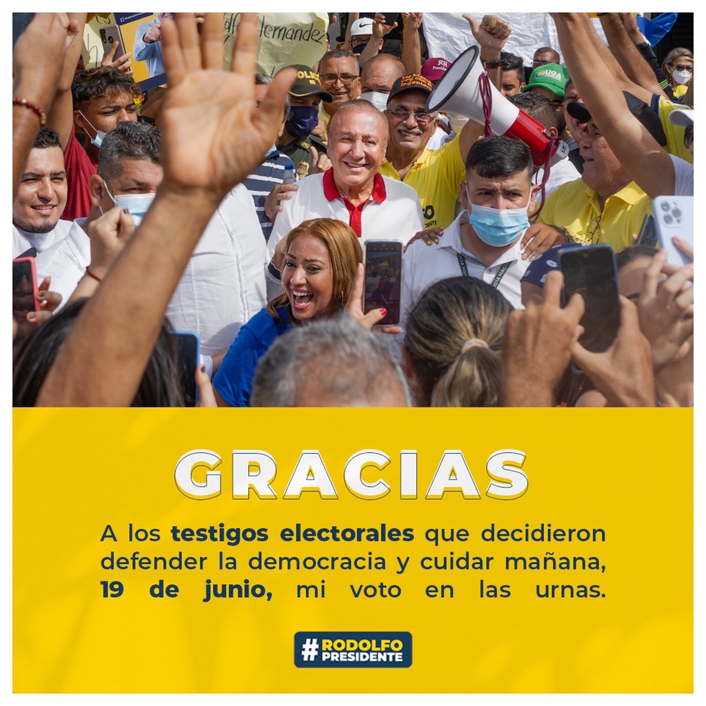 Gracias a cada colombiano que cuidará mi voto en estas elecciones ❤️🇨🇴

#RodolfoHernandez #RodolfoPresidente #LigaAnticorrupcion #Elecciones2022