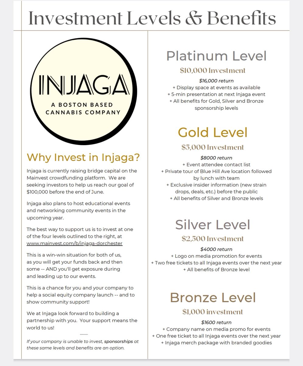 CleonByron's tweet photo. Hello Twitter family 

As you know we are INJAGA an adult use Cannabis Dispensary located in the heart of Dorchester. We are a social equity team that’s been working diligently towards being fully licensed. We are looking for companies and people like yourself to invest. https://t.co/EbpsR31WBV