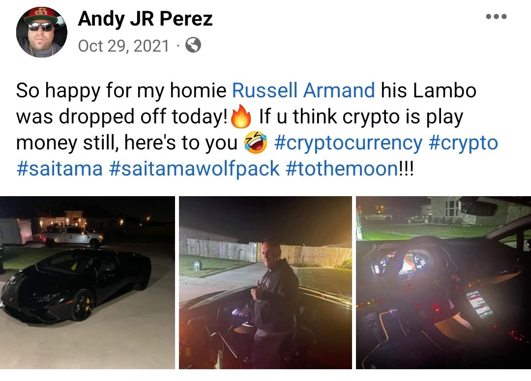 tequila_pete's tweet photo. Russ lambo was dropped off 2 weeks before the begas event while telling investors to HODL https://t.co/RSL7VeDX7F