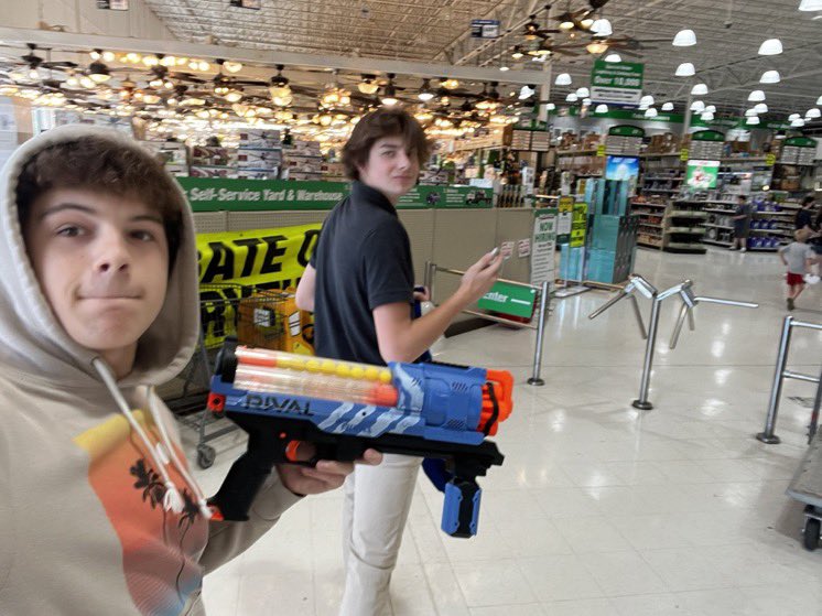 Tate gives Max a taste of his own medicine and sprays him but with nerf bullets instead of spit.