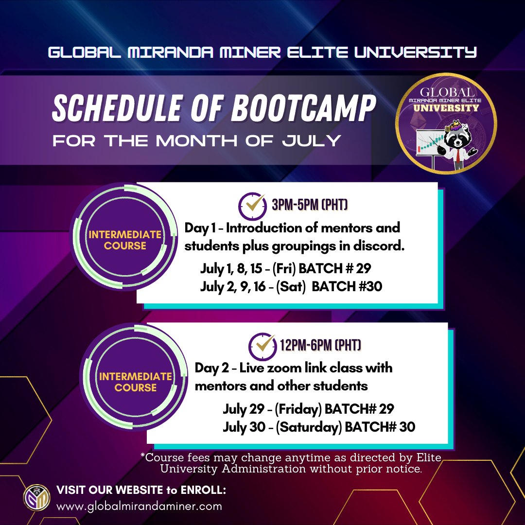 gmmg_official's tweet photo. 📣Hello Ka-Miranda!

👉July’s schedule IS OUT and we wanted to cater to the students who do not want to miss their 1st day Boot Camp. 

🚀 ENROLLMENT IS ONGOING and see you in class! Go to https://t.co/PLq53KFw7B to enroll.

#EliteUniversity #BeginnersClass #IntermediateClass https://t.co/4jkmKWJofW