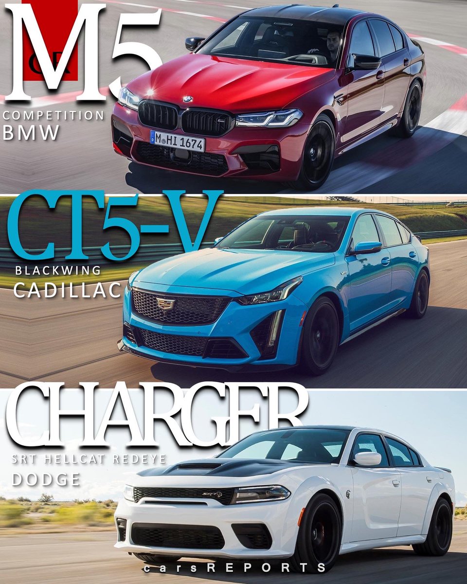 #M5 Competition, #CT5-V Blackwing or #ChargerSRT Hellcat Redeye? Comment below with your reason. 

#BMWMSPORT #m5competition #m5cs #bmwm4 #bmwm2 #bmwm3 #ct5 #cadillac #cadillacescalade #dodge #dodgecharger #dodgechallenger #dodgechargerrt #dodgedurango #dodgeviper