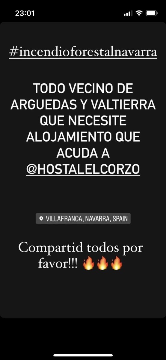 CrisGMar's tweet photo. Comparto mensaje de Instagram #incendio #Argueda #Valtierra #Navarra #alojamiento https://t.co/PPjG15rYtR