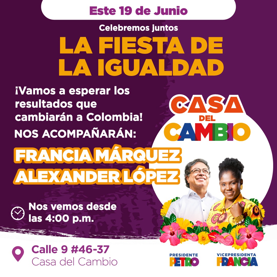 Mañana la gran celebración será en la  CASA DEL CAMBIO calle 9 #46-37 mañana nos vestiremos de fiesta y esperaremos los resultados juntos y juntas.💕🗳

¡Te esperamos! ✊🏽🥰