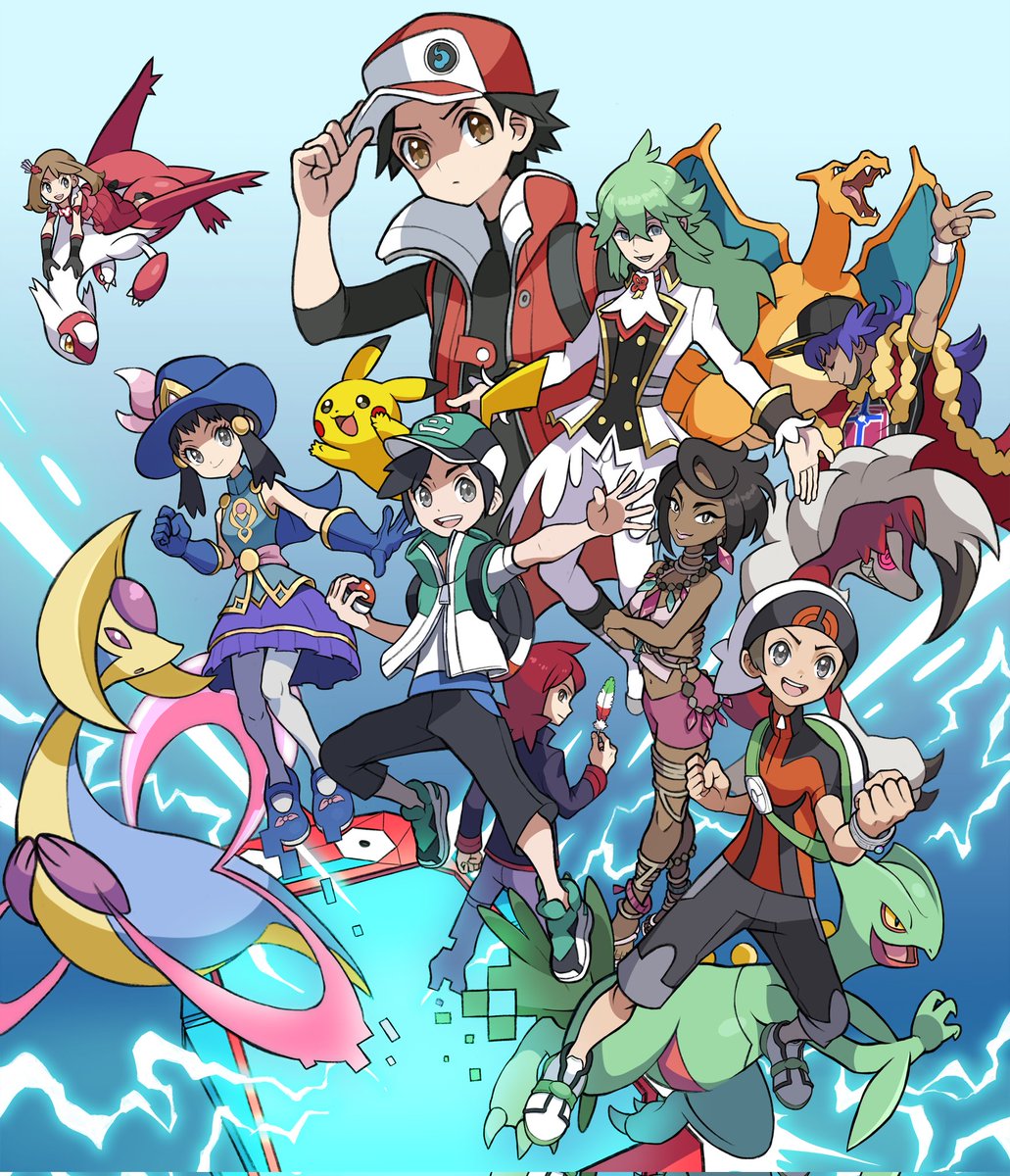 brendan (pokemon) ,may (pokemon) hat multiple boys multiple girls pokemon (creature) holding holding poke ball poke ball  illustration images