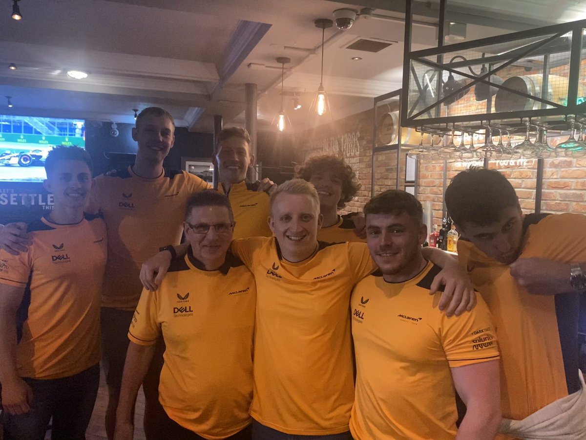jake_waggy's tweet photo. Nothing better than watching the boys in Orange fly round Canada with this bunch of lads! Buzzing Riccardo is in Q3! Gutted for Lando but he’ll bounce back! Can’t wait to get the band back together for Silverstone on home Turf! #webleedorange #mclarenultras #mclaren @McLarenF1 https://t.co/PjfpeChquL