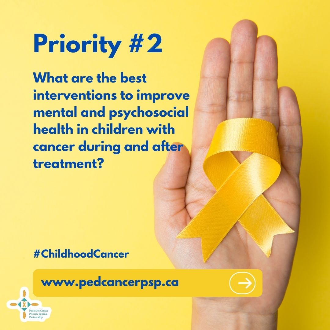 We are coming close to revealing the first priority. Improving mental and psychosocial health is very important for children with cancer during and after treatment. Here is the reveal for priority 2.  #childhoodcancer 🇨🇦🎗