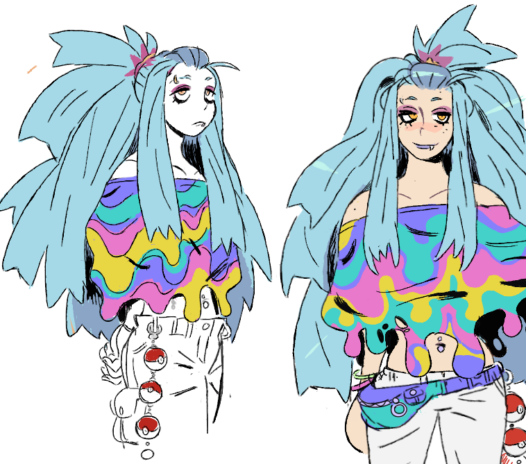 rainbowmancer's tweet photo. designed a poison type trainer! she's a makeup artist... in a hypothetical game she's an NPC you run into periodically that gives you new player customization options if you beat her https://t.co/uwqnSZiW4l