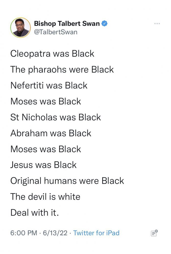 chasbottom's tweet photo. A person consumed with as much hate &amp; bigotry as #TalbertSwan is likely to find out the Devil's ethnicity first hand. https://t.co/BlCt0rpwB8