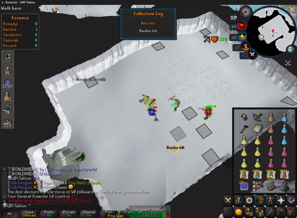 Literally first kill back, 1200 on tekky couldnt get a hilt :| locked in for the sara/zammy grind i guess :P